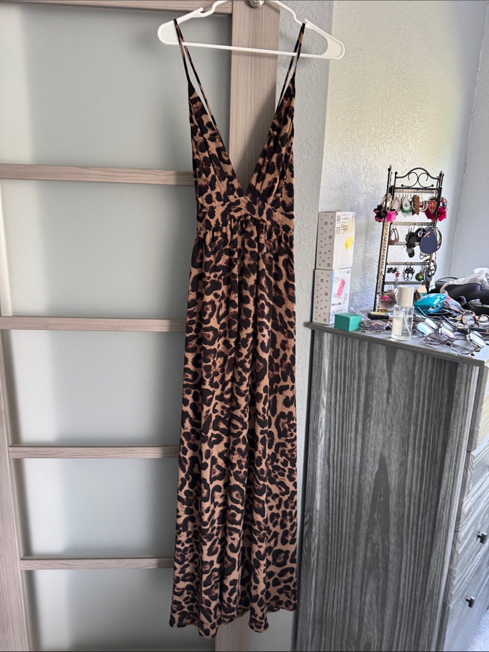 Leopard Print V-Neck Dress with adjustable straps